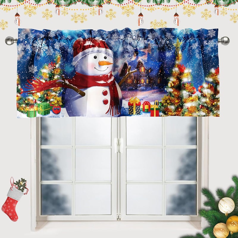 SUNWISHA Christmas Window Curtains Valance Decoration 52x18 inch Snowman Happy Christmas Eve Winter Forest Decor - Rod Pocket Kitchen/Bathroom/Laundry Valances - Image 1